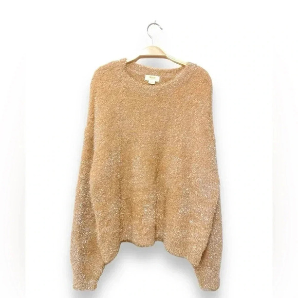 Anthropologie Maeve Tinsel Eyelash Soft Sparkle Sweater in Sand Tan Size 2X - Picture 3 of 5